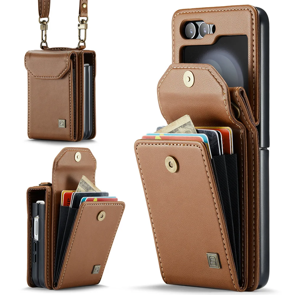 

AUTSPACE Luxury RFID Blocking Card Bag Wallet Case for Samsung Galaxy Z Flip 5 Crossbody Leather Case Phone Bag