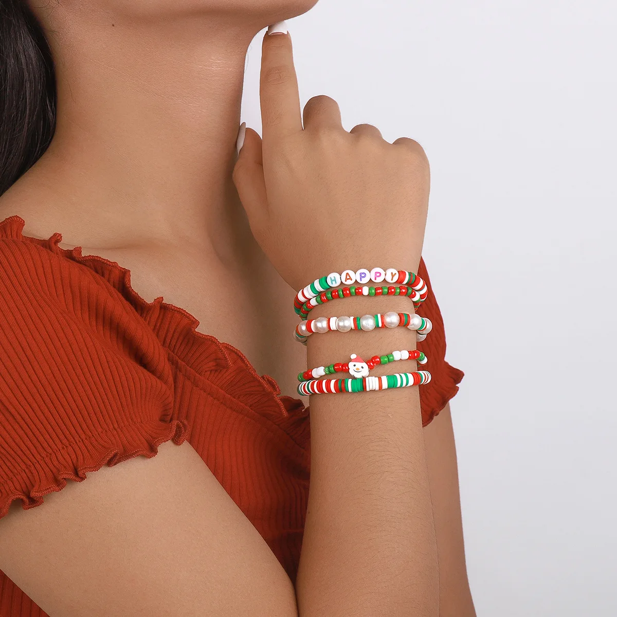 

Colorful Flower Bracelet For Women HAPPY Snowman Tai Chi Pearl Beaded Bracelet Christmas Jewelry Resin Letters Hand Accessories