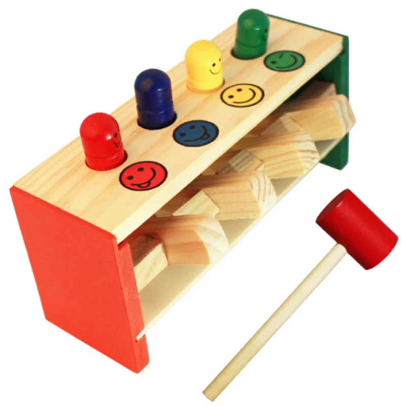 

Baby Wooden Hammer Toys +Stick Hammer Box Toddlers Educational Puzzle Toys For Children Wooden Game Hammering Bench Kids Toys