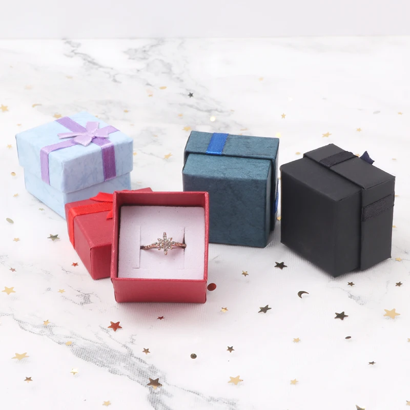 TONVIC Paper Ring Boxes With Bow Design Necklace Earrings Box Wedding Party Jewelry Gift Box Wholesale