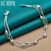 doteffil 925 sterling silver three snake chain smooth beads bean bracelet for women wedding engagement party fashion jewelry
