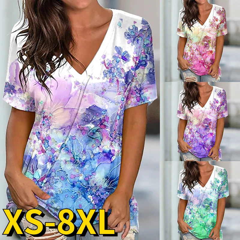

Summer Women's T-Shirt Tops Everyday Casual V-neck Tee Fashion Pullover Retro Pattern Printing Short Sleeves Concise Style Tops