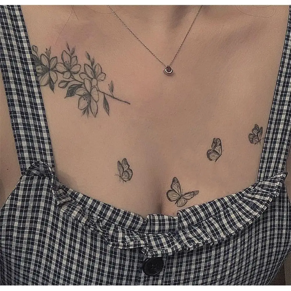 

Временные тату-наклейки в виде бабочки для женщин, черные водостойкие стикеры до ключиц Y2K, сексуальное искусство для девушек, искусственная татуировка