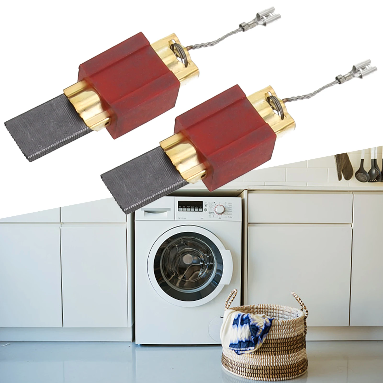 Фото 2 шт. угольные щетки для стиральных машин Miele серий W700, W800, W900, замена 4297413, 15x5 мм, медные аксессуары для двигателя №1