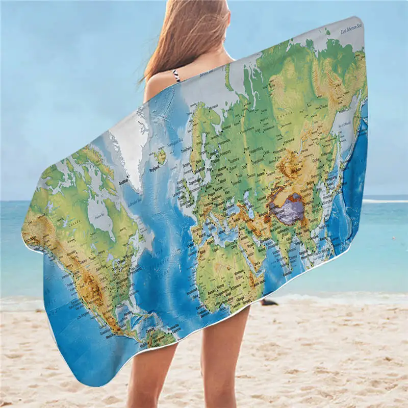 

World Map Bath Towel Bathroom African Map Microfiber Beach Towel Geography Colorful Shower Towel 75x150cm Dropship Bath Towels