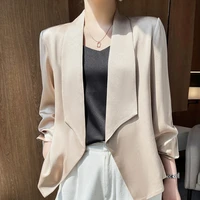 acetate satin white small suit cardigan womens summer thin texture three quarter sleeve fashion silky jacket casual versatile