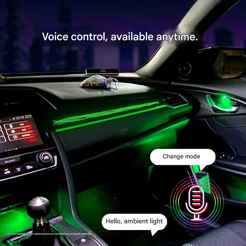 Фото Для Honda Civic INTEGRA 16-21 22: комплект светодиодной RGB-подсветки с эффектом переливающихся цветов, управление через приложение, голосом и кнопками, декоративный комплект для создания атмосферы в автомобиле. №3