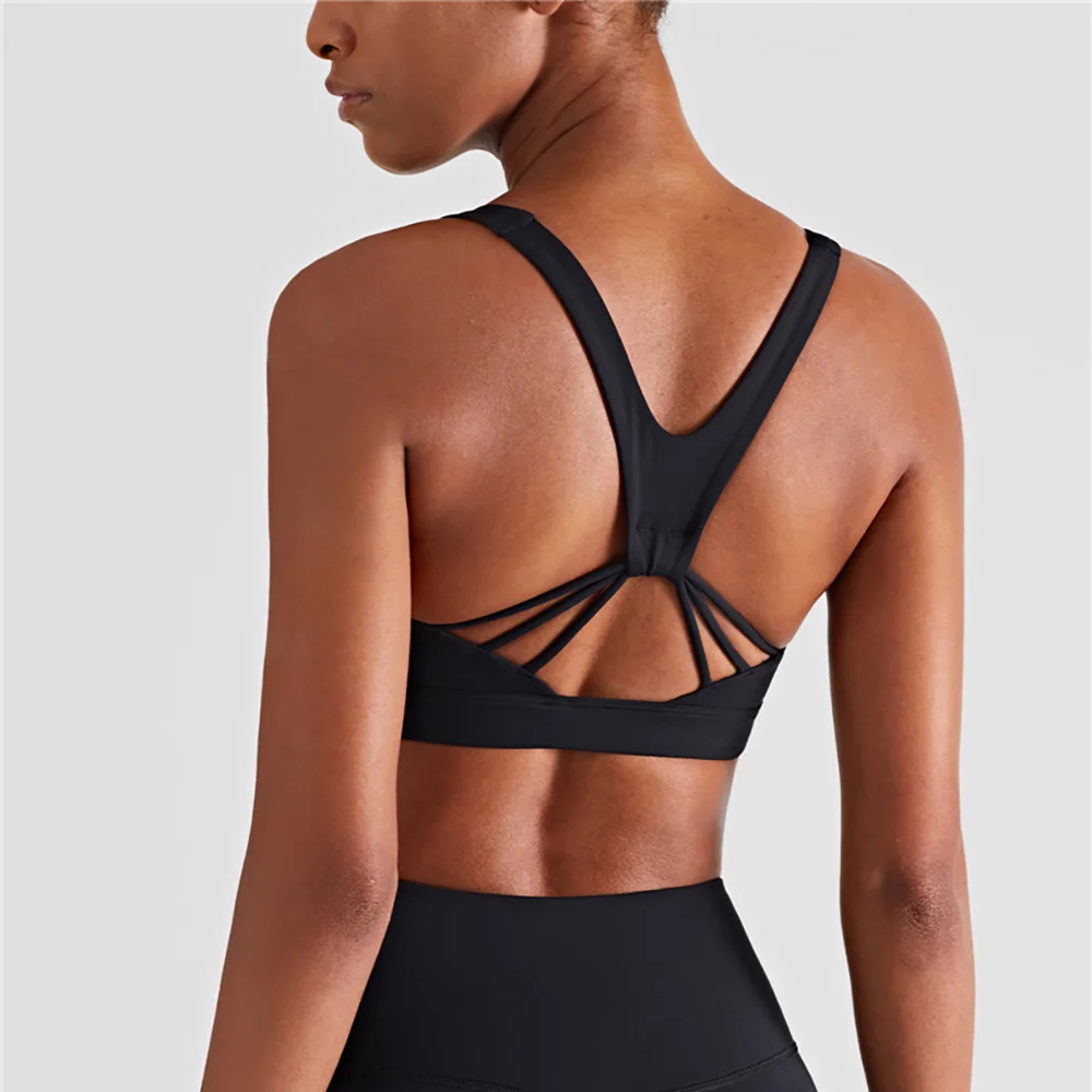 Fitness Yoga Bra Beauty V Back Gather Naked Feeling Sports Underwear U-neck Sexy Gym Push Up Running Bra Top Deportivo Mujer