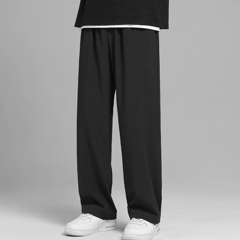 

Autumn Thin Satin Loose Pants Men Wide Leg Casual Pants Straight Draped Quick Drying Solid Color Trousers pantalones hombre
