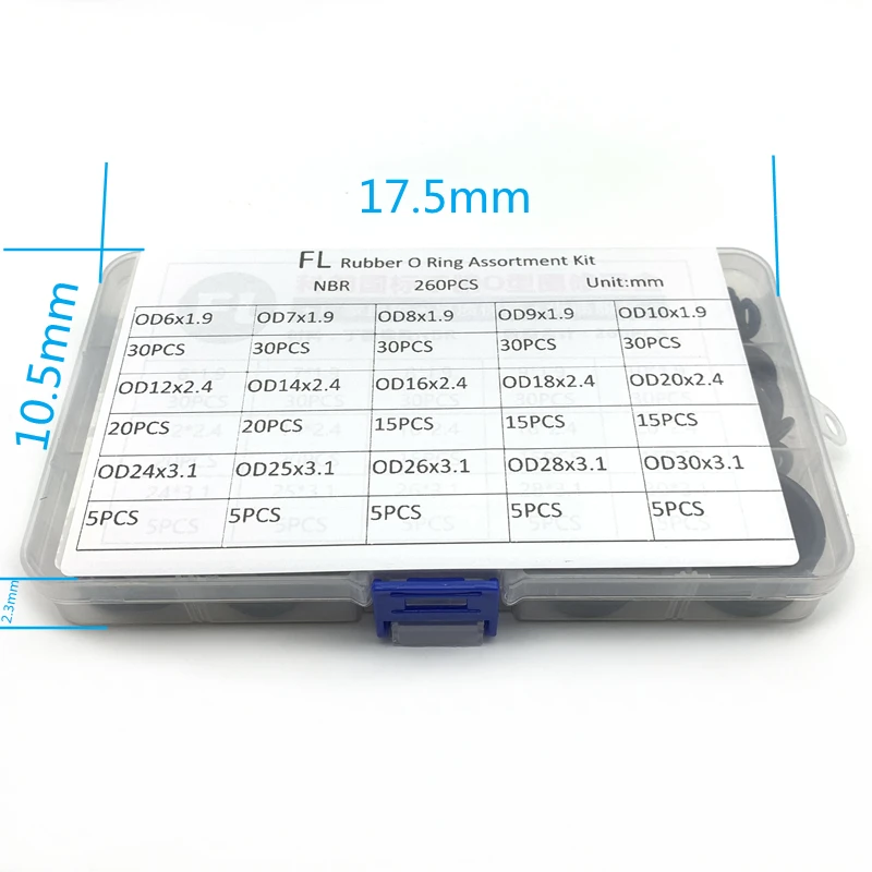 Черное резиновое уплотнительное кольцо 260 шт./лот набор уплотнительных колец 15