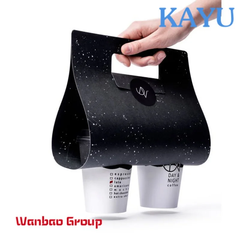 Custom Logo Disposable Takeaway 2 Two Cardboard Paper Drink Coffee Cup Carrier Holder With Handle