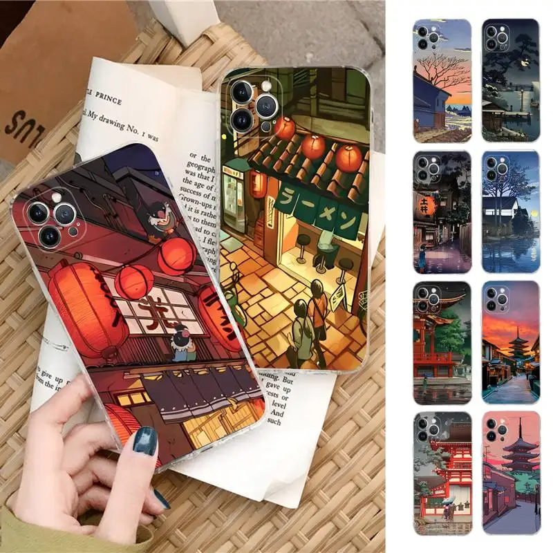 

Japanese Style Art Phone Case Silicone Soft for iphone 14 13 12 11 Pro Mini XS MAX 8 7 6 Plus X XS XR Cover