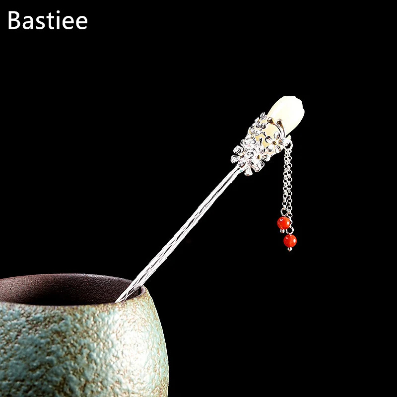 

Bastiee Silver S925 Women Hairpin Chinese Hanfu Accessories Buyao Hetian Jade Lotus Hair Stick Retro National Jewelry
