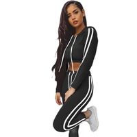 2022 ladies womens autumn and winter new sports suit sexy drawstring stripe stitching two piece female