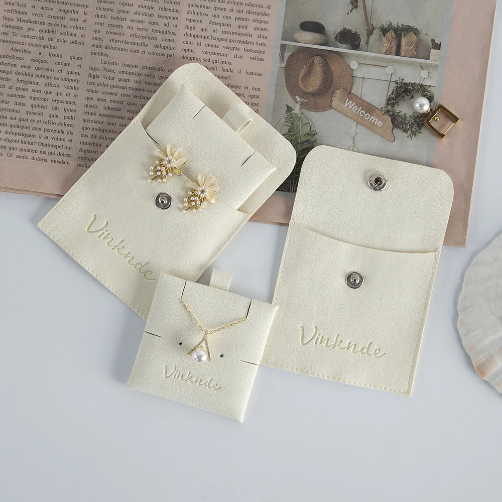 Fashion Jewelry Pouch With Card Custom Logo Small Envelope Flap Snap Package Pouch Luxury Microfiber Rings Necklace Jewelry Bag