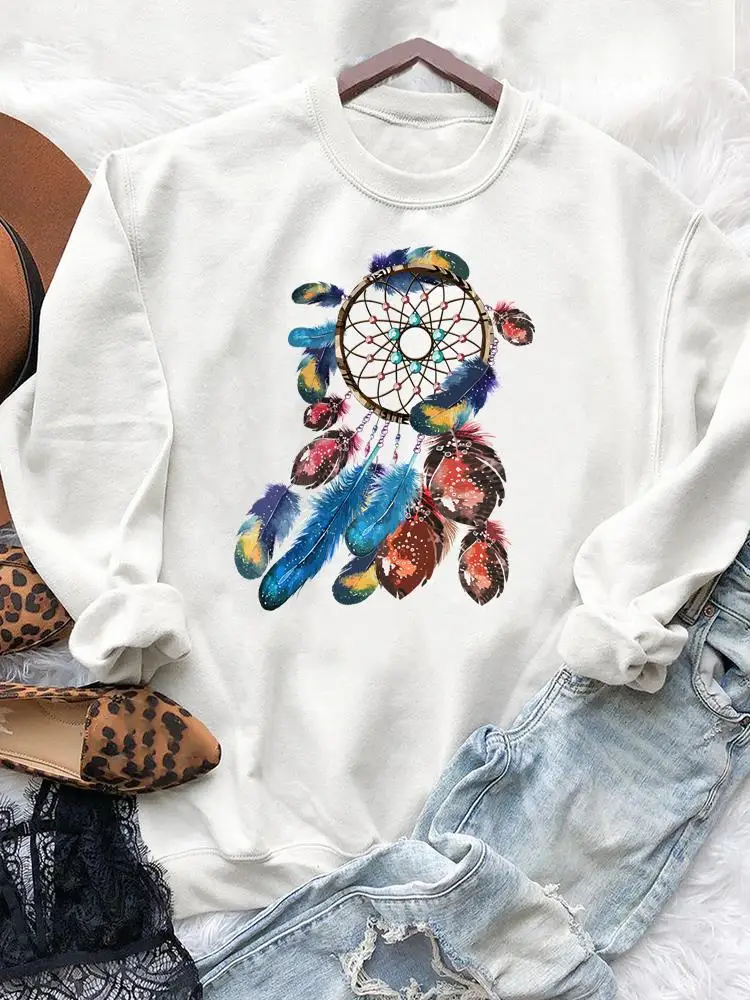 

Женские пуловеры в стиле 90-х с принтом перьев