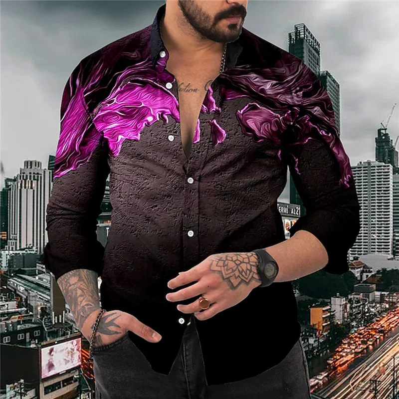 

New Spring Luxury High Quality Men's Shirts Oversized Shirt Graffiti Printed Long Sleeve Tops Men's Clothes Club Party Cardigan