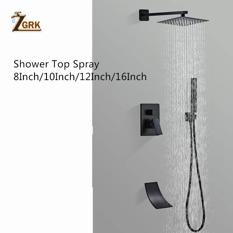 

Matte Black Shower Faucet Set 8" 10" 12" 16" Rain Waterfall Black Bathtub Hot and Cold Mixer Tap Shower Mixers with Handshower