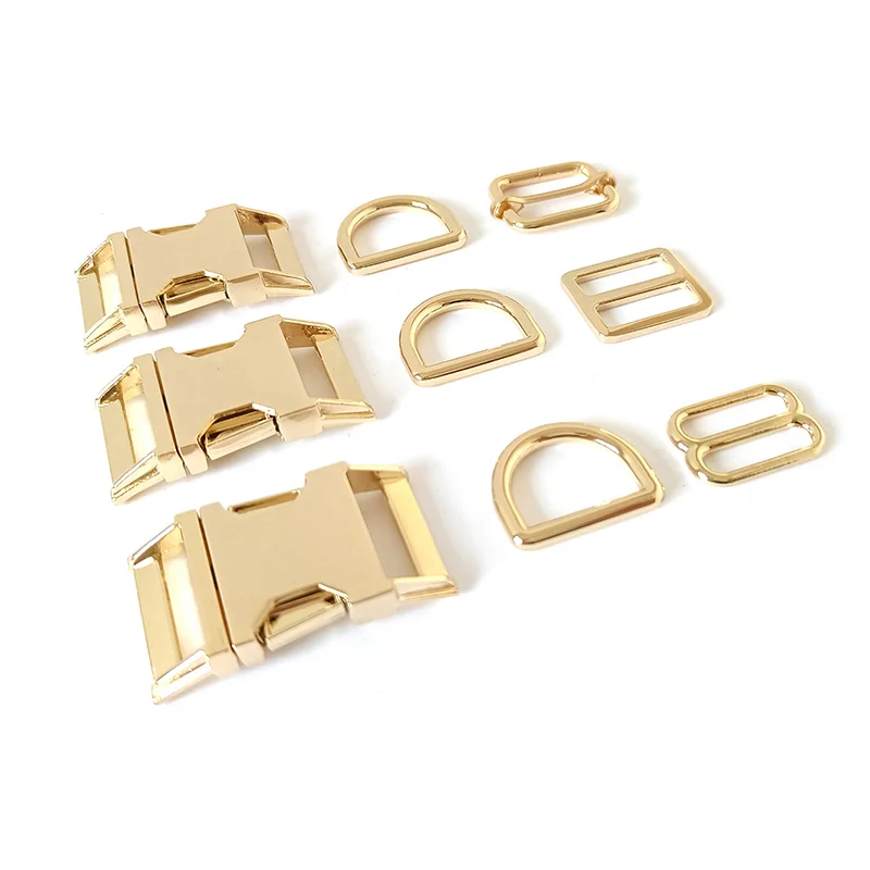 

100 Sets/Lot Wholesale Metal Buckle Dog Collar Harness Accessory Hardware 25mm Webbing D Ring Adjuster Slider Straps Belt Clasp