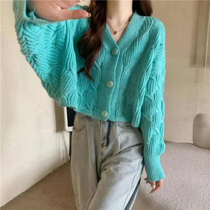 

Cardigan female 2022 new autumn and winter retro loose sweater women loose small short long sleeve v neck knitted cardigan coat