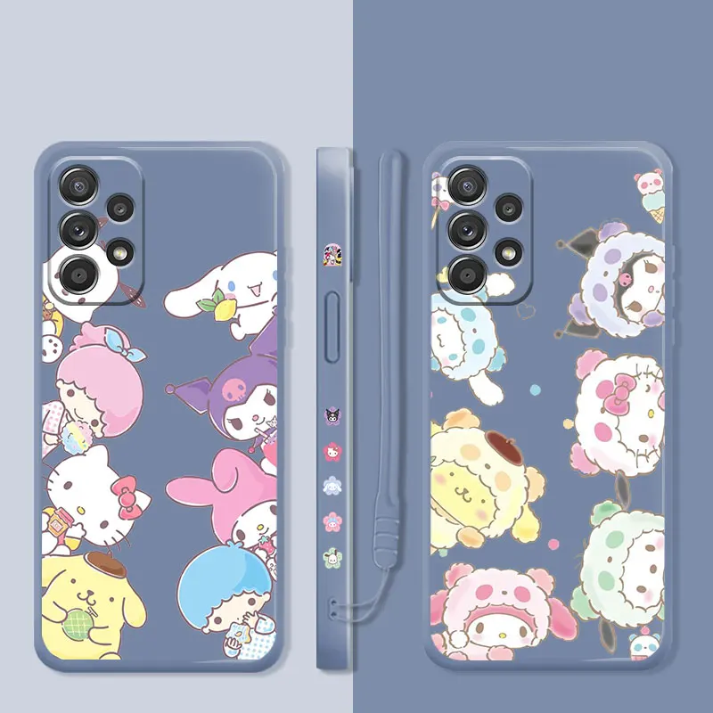 

Liquid Case For Samsung Galaxy A73 A71 A72 A12 A21s A23 A31 A51 A52 A52s A53 A02s Family Hello Kitty Kuromi Cinnamoroll Color