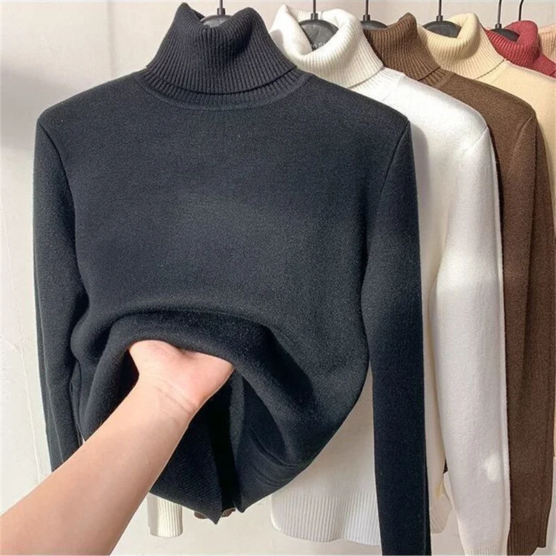 2022 Winter Thermal Clothes Mid-high Collar Bottoming Shirt Underwear Women's Thick Velvet One-piece Tops Wear Thick Warm Female