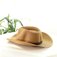 mens western cowboy hat summer straw big brim beach hat for women girls outdoor sunshade casual solid jazz sun protection caps