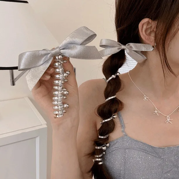 Женские Резинки Для Волос С Серебряным Бантом Эластичные Телефонным Проводом