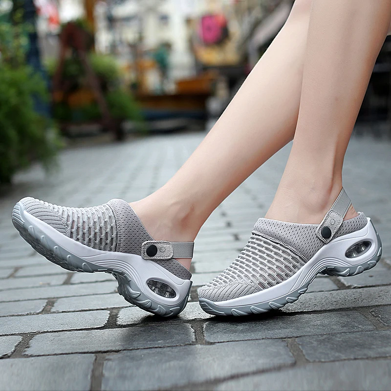 Women Casual Increase Cushion Shoes Girls Non-slip Platform Sneakers Breathable Mesh Outdoor Walking Slippers