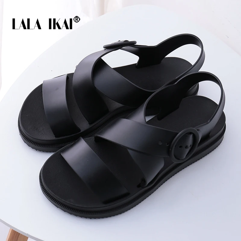 

LALA IKAI Women Sandals 2021 Shoes Gladiator Open Toe Buckle Soft Jelly Sandals Women Casual Female Flat Platform Beach Shoes
