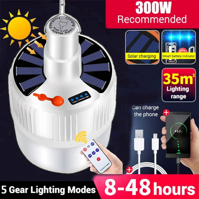 

LED Camping Light Solar Charge Lantern Energy-saving Bulb Night Market Light Mobile Outdoor Power Outage Emergency Lamp Camping