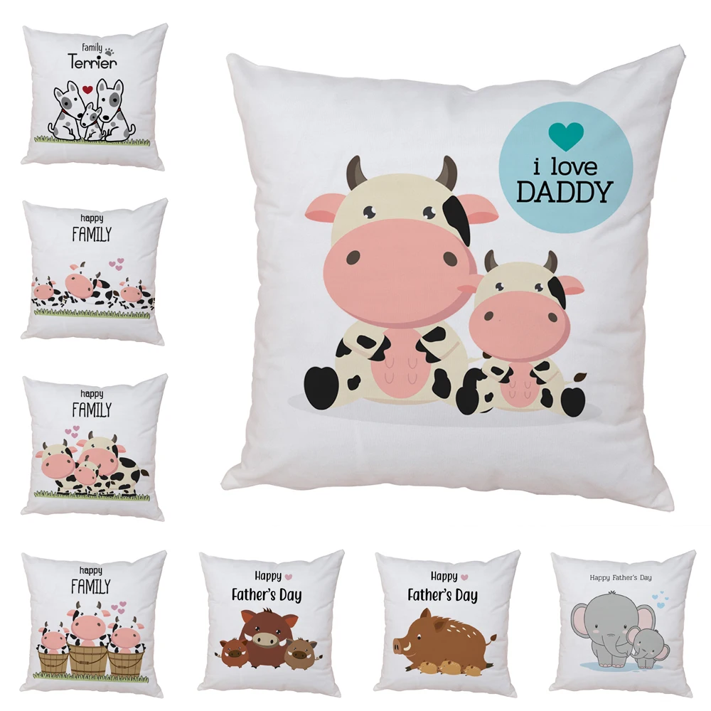 Happy Boar Elephant Dog Cow Family Pillow Case Decor Cute Cartoon Animal Cushion Cover for Sofa Home Peach Skin Pillowcase