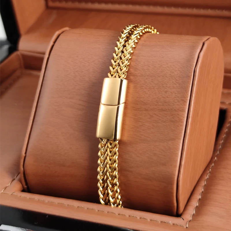 

New Fashion Chain Bracelet for Men Golden Stainless Steel Bangle Punk Hiphop Rock Braided Retro Wristband Jewelry Male Gift