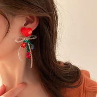 heart transparent crystal flower tassel beaded rhinestone drop earrings for women modern womens earrings 2022 fashion jewelry