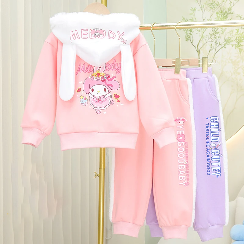 

Зимний плюшевый набор Cinnamoroll Sanrio Kuromi Kawaii Милая повседневная одежда аниме мультфильм толстый теплый комплект из двух частей Детская одежда