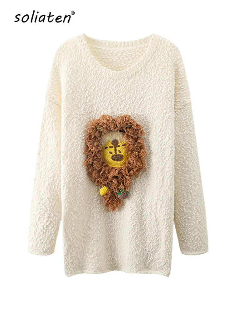 

Harajuku трикотажный пуловер в стиле хип-хоп, уличная одежда с героями мультфильмов, Повседневные свитера оверсайз с круглым вырезом, джемпер ...