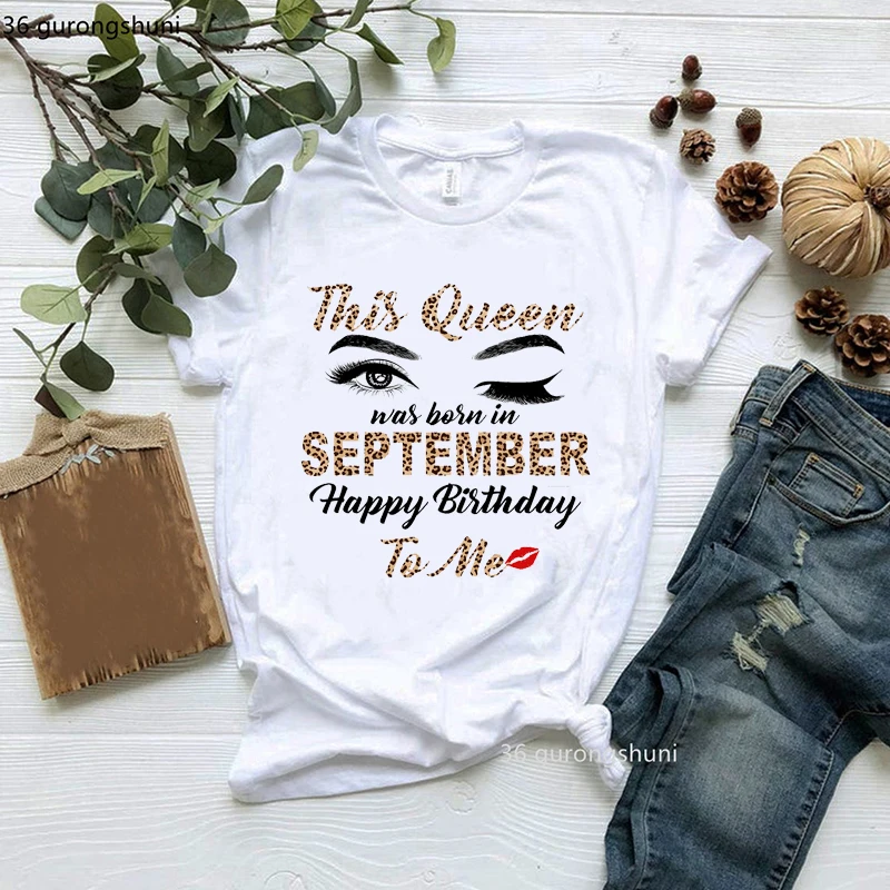 

New Cute Leopard Print T-Shirt This Queen Was Boin In July T Shirt Happy Birthday Women Clothes Female Harajuku Summer Tops