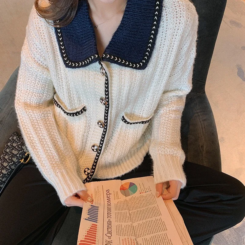 

2023 Autumn Small Fragrant Knitted Sweater Cardigans Women's Coat Short Loose Fashion Lazy Style Knitwear Autumn Outwear Sweater