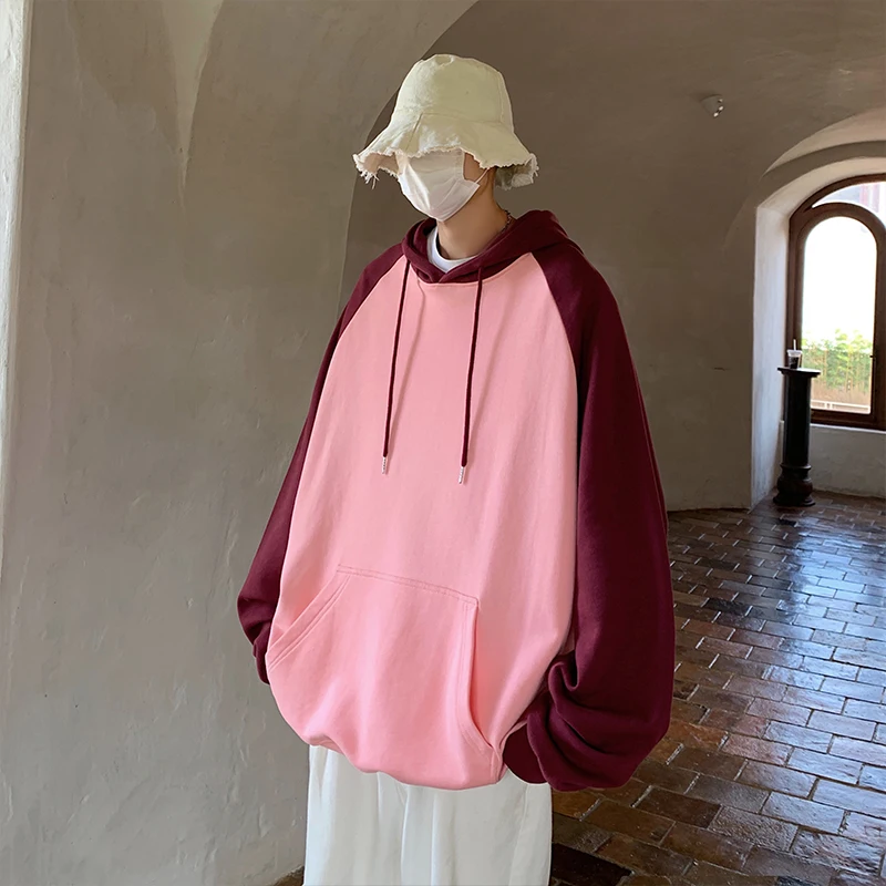 

Толстовка мужская с капюшоном, Свободный пуловер с рукавом реглан, свитшот с передним карманом, пуловер с кулиской, в Корейском стиле Харадзюку