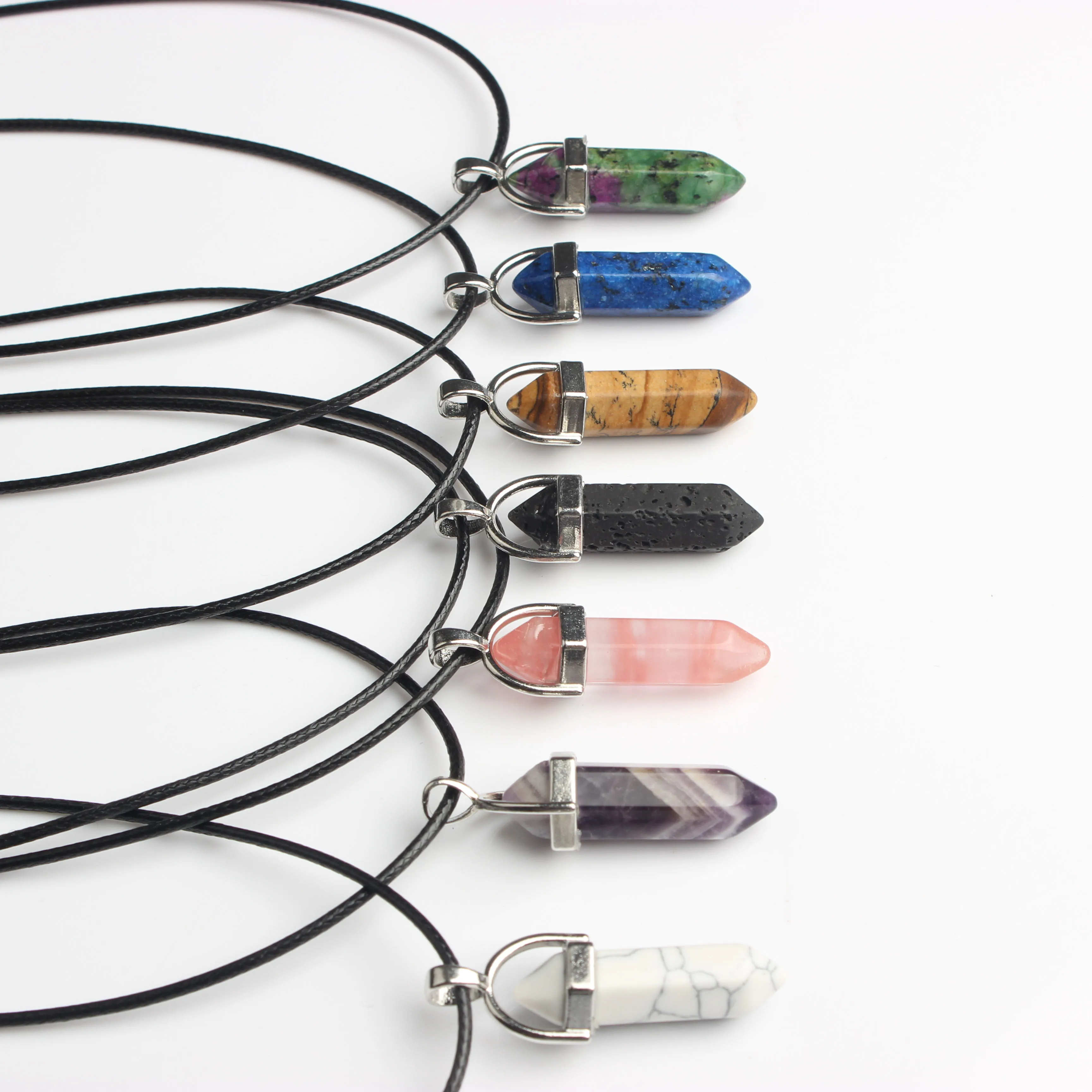 

42+5cm Natural Crystal Stone Pendant Hexagonal Column Necklace Suitable For Men's and Women's Fashion Jewelry Amulet Accessories