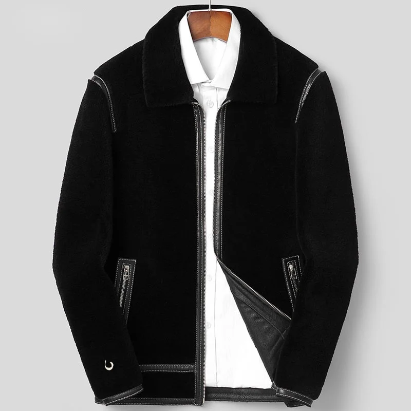 

Мужская короткая куртка из овчины, черная теплая шерстяная куртка с натуральным мехом, в Корейском стиле, SQQ786, зима 2023