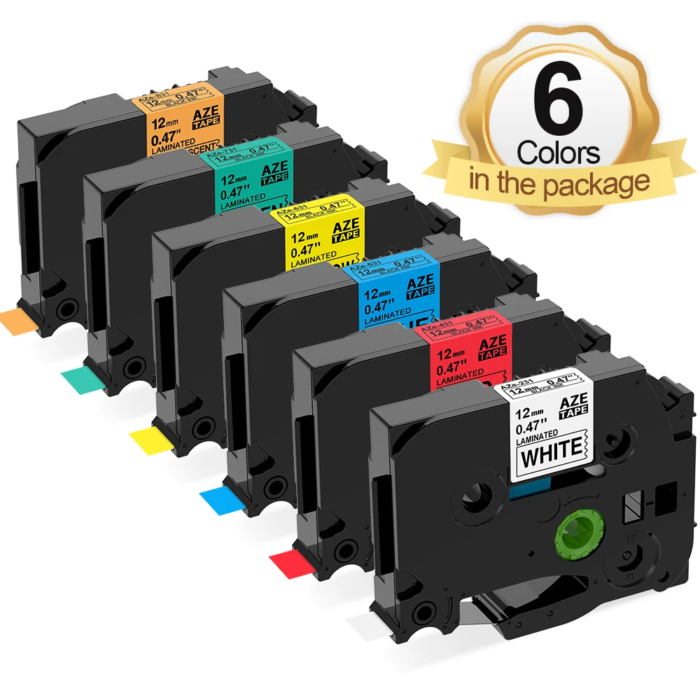 

6PK 3PK 5PK Laminated Label Tape Compatible for Brother Label Printer TZe231 for PTH110 PTD210 Label Maker 9mm 12mm 18mm 24mm
