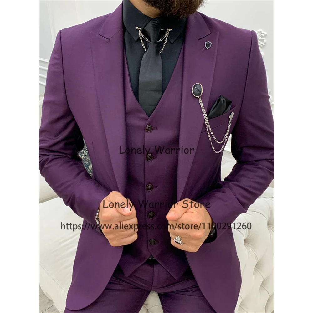Purple Mens Suits Slim Fit Wedding Groom Tuxedos Formal Banquet Blazer Beat Man 3 Piece Set Terno Masculino Jacket Vest Pants