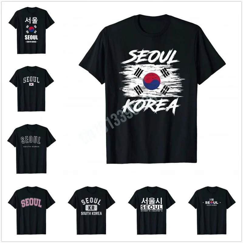 

Men Women T Shirt More Design Seoul Korea Flag Retro South Korea Country Lover Korean T-Shirt Hip Hop Tops 100% Cotton Tees