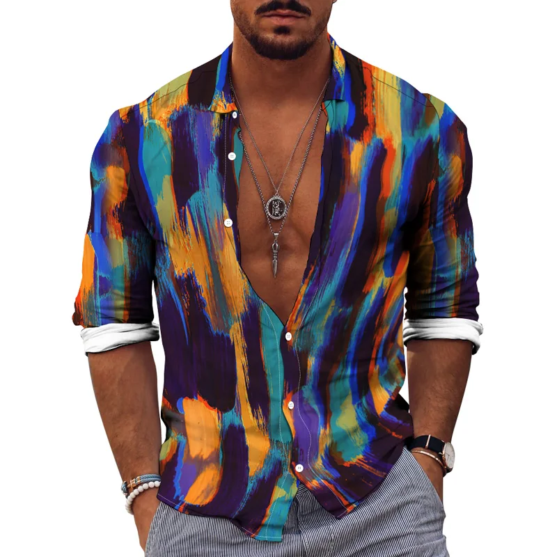 Spring Autumn Men's New 3D Animal Irregular Print Fashion Long Sleeve Single Breasted Shirt Party Casual Top S-4XL Oversized