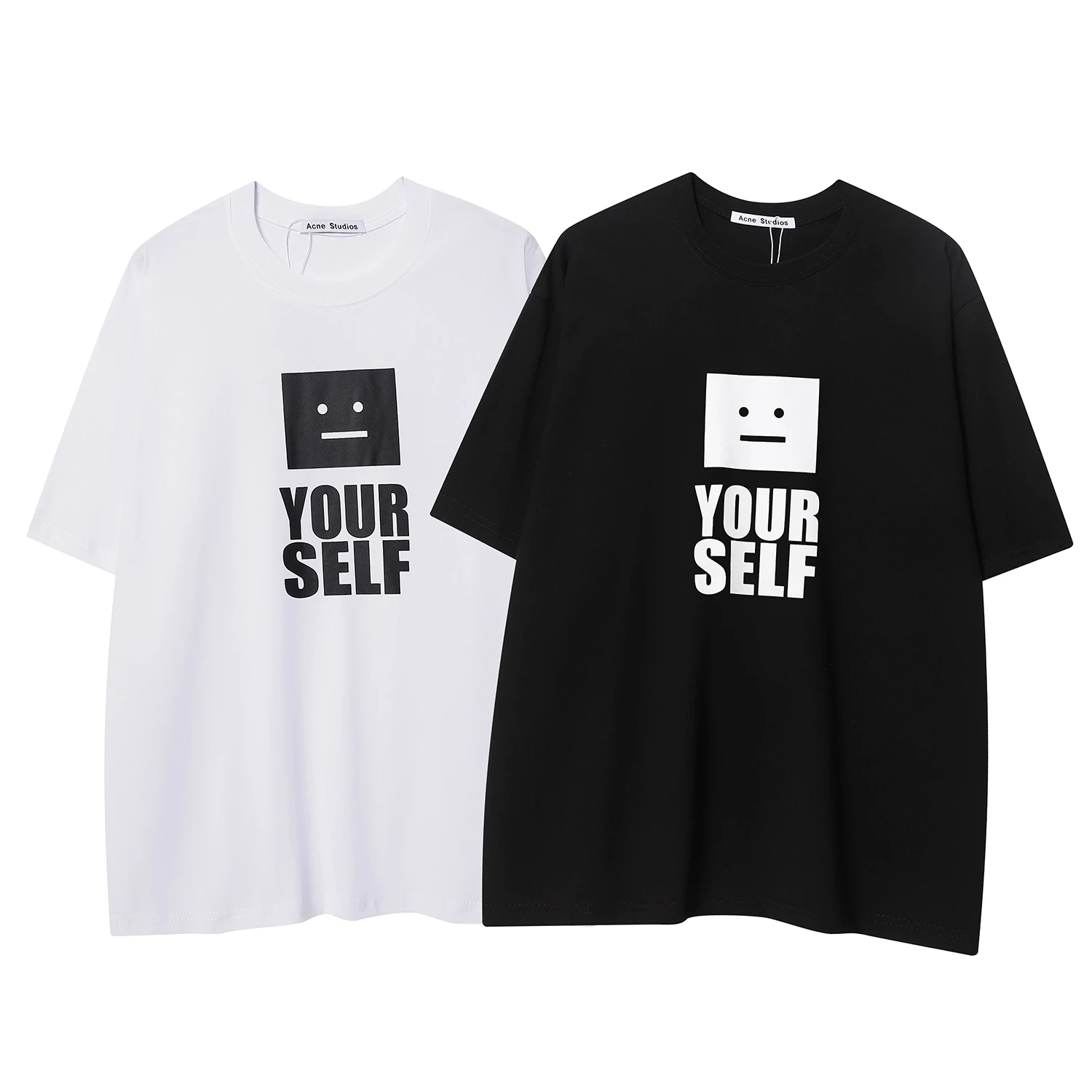 

Acne studios smiley Cotton T-Shirt Hip Hop Men Women Print Couple Harajuku Tee Classic Top Casual O-Neck Streetwear