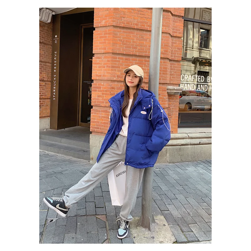 Winter Women's Klein Blue Down Jacket Fashion Loose Jacket Lazy Wind Versatile Thickened Thin Warm Oversize Padded Jacket Jacket