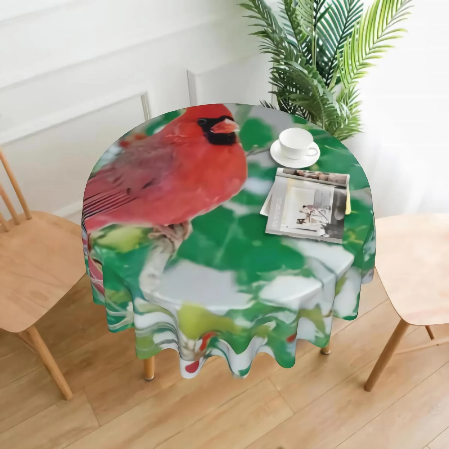 

Winter Cardinal on the tree Tablecloth Cardinals in Winter Painting Table Cloth for Round Tables Waterproof Table Cover 60 Inch