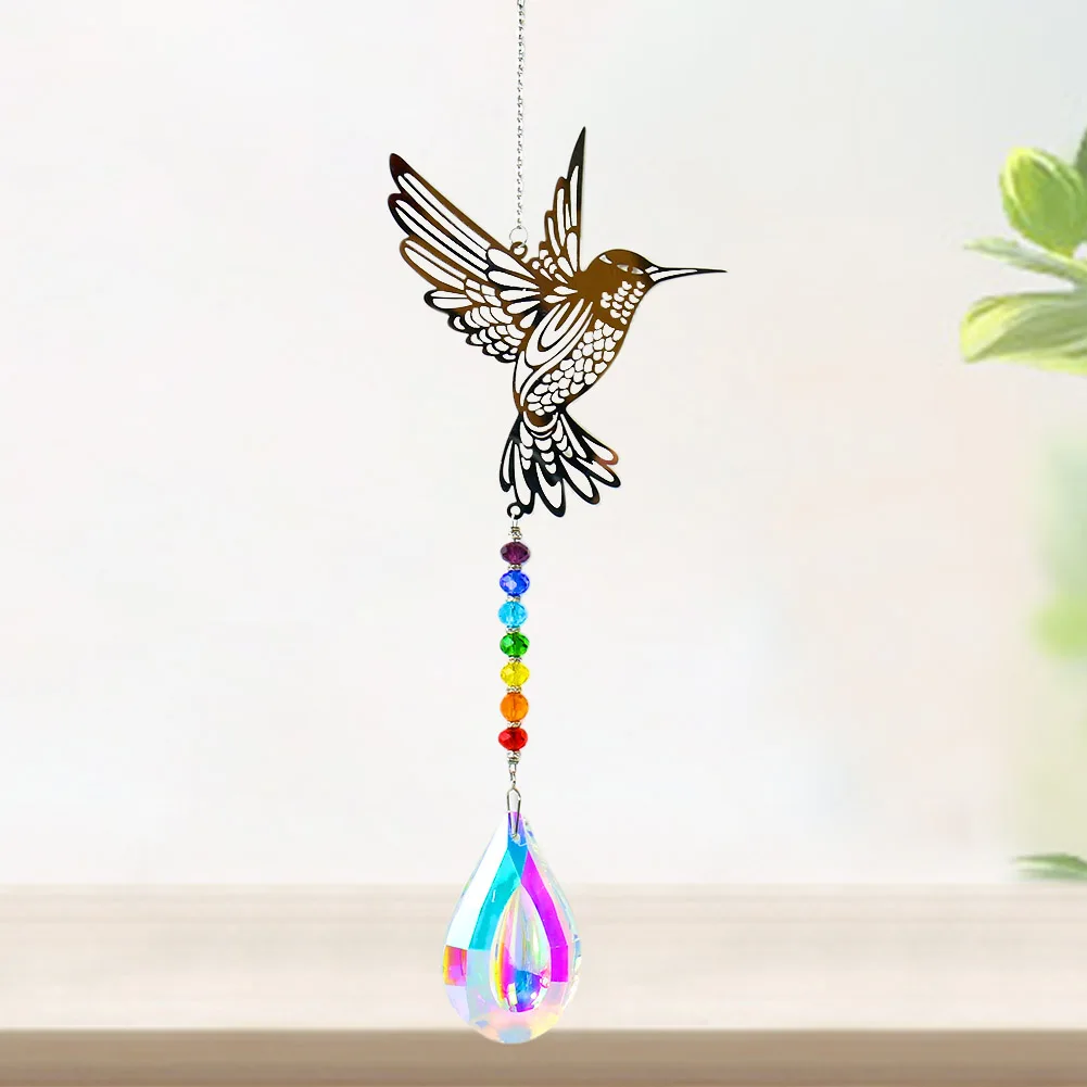 

Chakra Crystal Sun Catcher Prisms Hanging Wind Chime Rainbow Chaser Car Pendant Art Window Garden Decor Bird Repellent Scarer