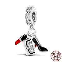 hot sale silver color lipstick high heels charm beads fit original women bracelet jewelry making for friend wife gift